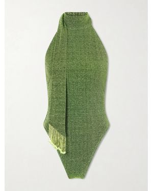 Oséree Lumière Scarf-Detailed Embellished Metallic Swimsuit - Grün