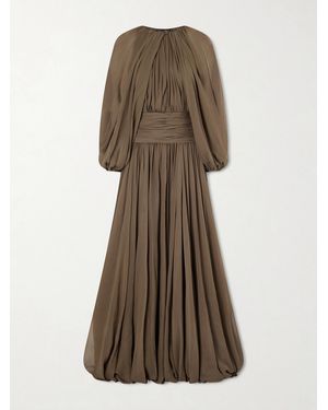Oscar de la Renta Draped Silk-Chiffon Gown - Natural