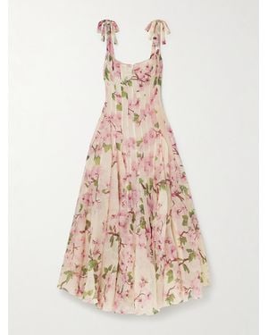 Oscar de la Renta Pleated Floral-Print Silk-Blend Organza Gown - Natural