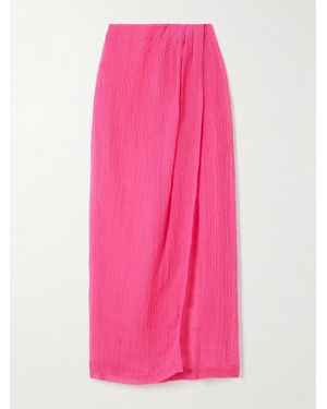 Lisa Marie Fernandez Pleated Crinkled Linen-Blend Gauze Pareo - Pink