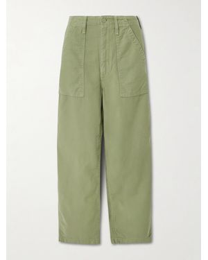 Mother The Fangirl Fatigue Flood Cotton-Canvas Barrel-Leg Trousers - Green