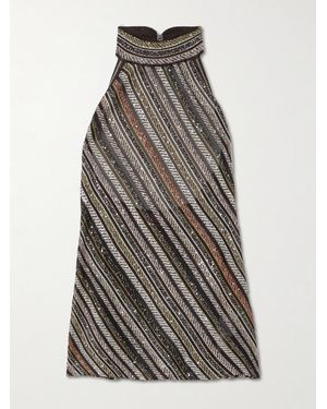 Missoni Sequined Striped Crochet-Knit Halterneck Top - Metallic