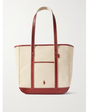 Polo Ralph Lauren Medium Leather-Trimmed Cotton-Blend Canvas Tote - Pink