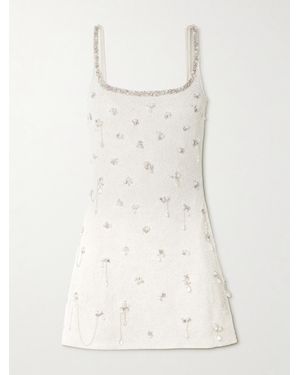 Clio Peppiatt Droplet Embellished Beaded Stretch-Tulle Mini Dress - Natural