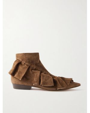 JW Anderson Ankle Boots Aus Veloursleder Mit Volant - Braun