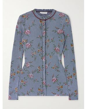 Rabanne Metallic Floral-Print Knitted Cardigan - Blue