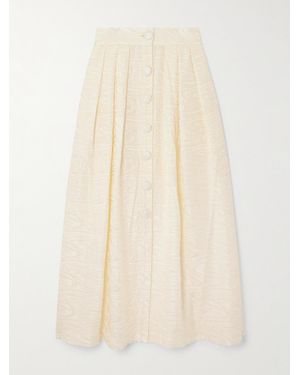 D'Estree Irving Pleated Fil Coupé Woven Midi Skirt - Natural