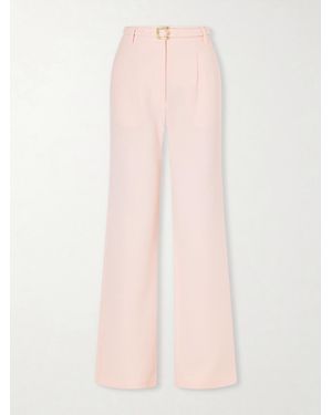 Violante Nessi Rota Belted Pleated Wool-Crepe Straight-Leg Trousers - Pink