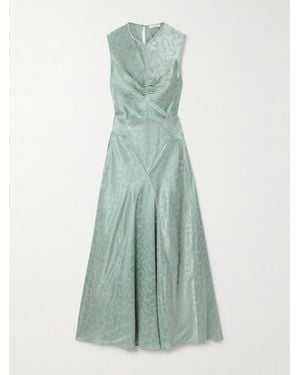 Doen Ginette Midikleid Aus Glänzendem Jacquard Mit Blumenmuster - Grün