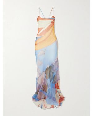 Donde Esteban Palenque Flores Open-Back Printed Silk-Chiffon Maxi Dress - White