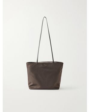 Valesque Spaghetti Leather-Trimmed Satin Shoulder Bag - White