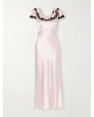 Rodarte Ruffled Lace-Trimmed Satin Midi Dress - Pink
