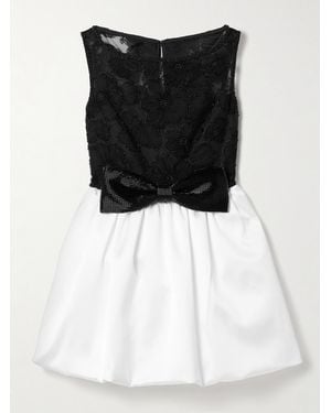 Self-Portrait Gathered Satin And Embellished Tulle Mini Dress - Black
