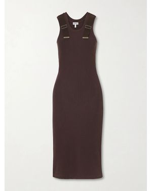 Loewe Embellished Ribbed Stretch-Cotton Midi Dress - Brown