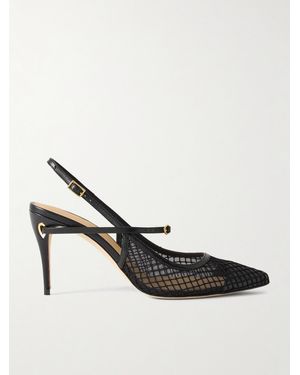 Jennifer Chamandi Edoardo 85 Leather-Trimmed Mesh Slingback Pumps - Black