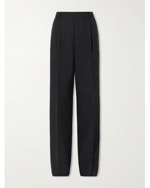 Saint Laurent Pleated Grain De Poudre Wool Straight-Leg Pants - Black