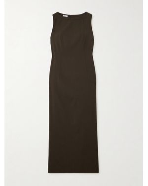 Brunello Cucinelli Bead-Embellished Wool-Blend Twill Maxi Dress - Brown