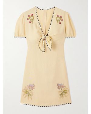 Valentino Garavani Printed Twill-Trimmed Embroidered Woven Mini Dress - Natural