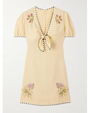 Valentino Garavani Printed Twill-Trimmed Embroidered Woven Mini Dress - Natural