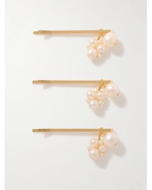 Completedworks Set Of Three-Plated Pearl Hair Clips - White