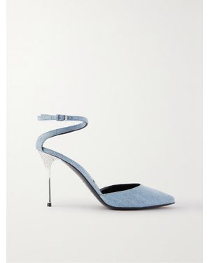 Sergio Rossi Area Crystal-Embellished Denim Pumps - White