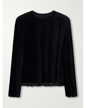 Colleen Allen Layered Textured Cotton-Blend Velvet Top - Black