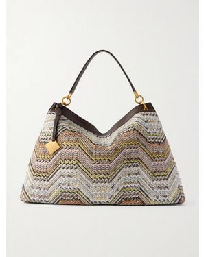 Missoni Sequined-Embellished Striped Leather-Trimmed Woven Shoulder Bag - Grey