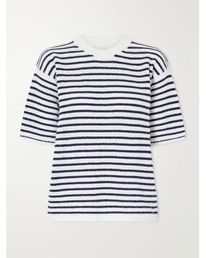 Bottega Veneta Striped Crocheted Cotton T-Shirt - Blue