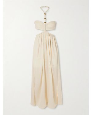 Isabel Marant Justine Embellished Cutout Braided Cotton-Gauze Halterneck Maxi Dress - Natural