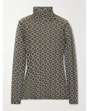 Dries Van Noten Stehkragenoberteil Aus Bedrucktem Stretch-Mesh - Grau
