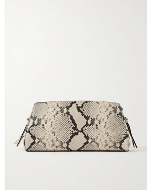 STAUD Maude Snake-Effect Leather Clutch - Natural