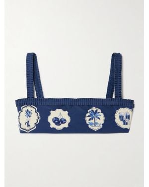 Agua Bendita Olmo Wild Embellished Printed Recycled Bikini Top - Blue