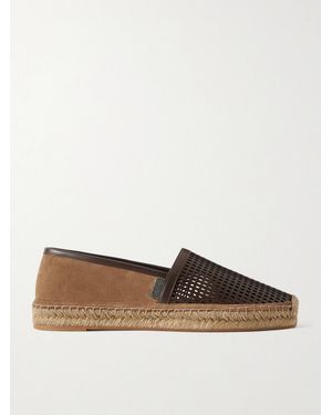 Brunello Cucinelli Bead-Embellished Suede And Laser-Cut Leather Espadrilles - Brown