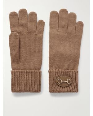 Gucci Horsebit-Detailed Leather-Trimmed Wool Gloves - Brown