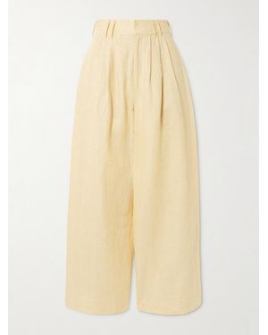 Posse Parker Pleated Linen Wide-Leg Pants - Natural
