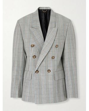 Victoria Beckham Double-Breasted Checked Wool Blazer - Grey
