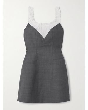ShuShu/Tong Panelled Wool And Linen-Blend Trimmed Grain De Poudre Mini Dress - Grey