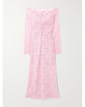 Rabanne Off-The-Shoulder Stretch-Lace Midi Dress - Pink