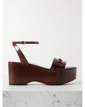 Gucci Lady Horsebit-Embellished Patent-Leather Platform Sandals - Brown