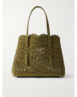 Alaïa Mina Cut-Out Suede Tote - Green