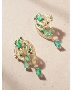 ANANYA Mogra 18-Karat, Diamond, Emerald And Mother-Of-Pearl Earrings - Natural