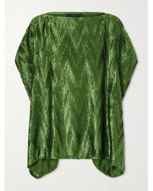 ‎Dima Ayad Metallic Plissé-Satin Blouse - Vert
