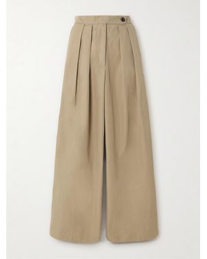 Dries Van Noten Pleated Cotton-gabardine Wide-leg Trousers - Natural