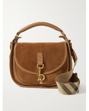 Burberry Small Leather-Trimmed Suede Shoulder Bag - Brown
