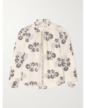 Alix Of Bohemia Artemis Java Ruched Floral-Print Wool-Twill Shirt - Natural