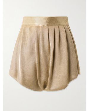 Alaïa Gathered Metallic Knitted Shorts - Natural