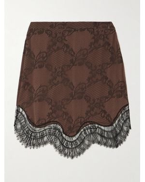 Tom Ford Satin And Scalloped Lace Skirt - Brown