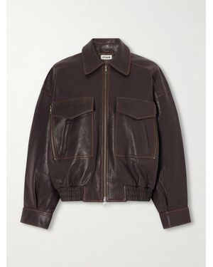 STAUD Eugene Oversized Textured-Leather Bomber Jacket - Brown
