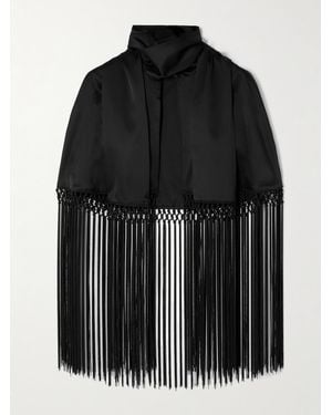 Veronica de Piante Lydia Cropped Fringed Silk-Charmeuse Cape - Black