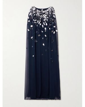 Oscar de la Renta Embellished Silk-Chiffon Gown - Blue